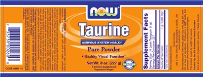 Photo of the NOW Taurine label