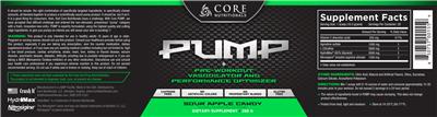 Photo of the Core Nutritionals Pump Sour Apple Candy label
