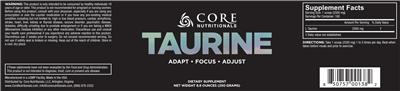 Photo of the Core Nutritionals Taurine label