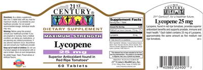 Photo of the 21st Century Lycopene 25 mg label