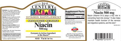 Photo of the 21st Century Niacin 500 mg label