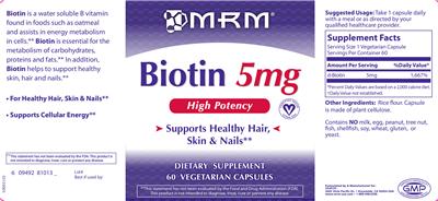 Photo of the MRM Biotin 5 mg label