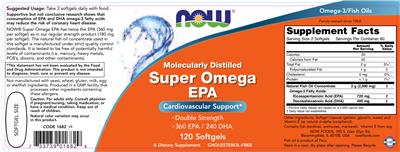 Photo of the NOW Molecularly Distilled Super Omega EPA label