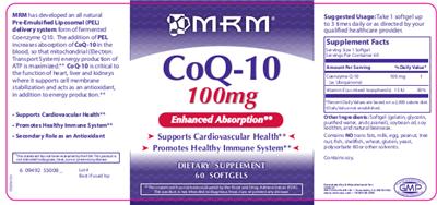 Photo of the MRM CoQ-10 100 mg label