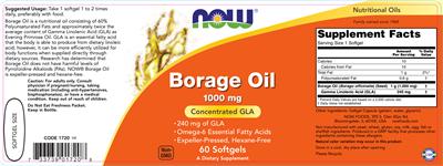 Photo of the NOW Borage Oil 1000 mg label