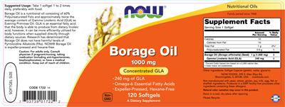 Photo of the NOW Borage Oil 1000 mg label