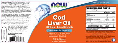 Photo of the NOW Cod Liver Oil 1000 mg - Extra Strength label