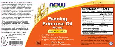 Photo of the NOW Evening Primrose Oil 500 mg label