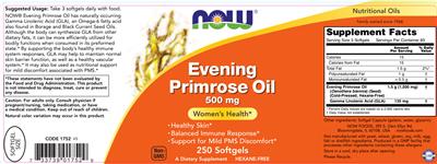 Photo of the NOW Evening Primrose Oil 500 mg label