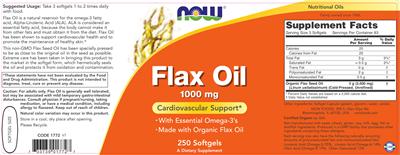Photo of the NOW Flax Oil 1000 mg label