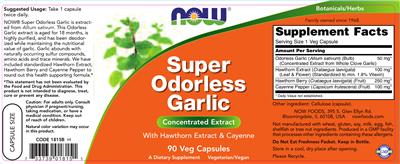 Photo of the NOW Super Odorless Garlic label