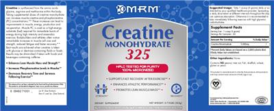 Photo of the MRM Creatine Monohydrate 325 label