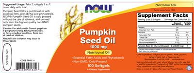 Photo of the NOW Pumpkin Seed Oil 1000 mg label
