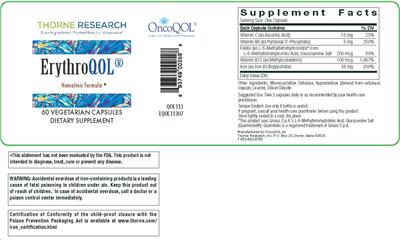 Photo of the Thorne Research ErythroQOL label