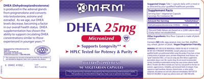 Photo of the MRM DHEA 25 mg label