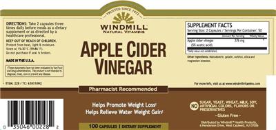 Photo of the Windmill Natural Vitamins Apple Cider Vinegar label