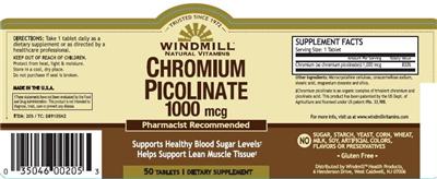 Photo of the Windmill Chromium Picolinate 1000 mcg label