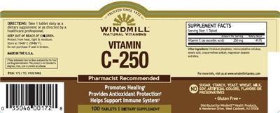 Photo of the Windmill Natural Vitamins Vitamin C-250 label