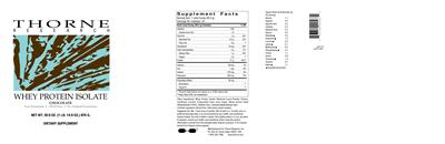 Photo of the Thorne Research Whey Protein Isolate Chocolate label