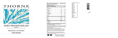 Photo of the Thorne Research Whey Protein Isolate Vanilla label