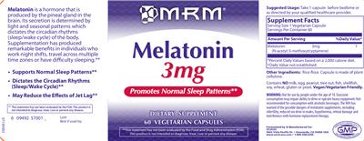 Photo of the MRM Melatonin 3 mg label