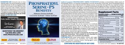 Photo of the ProCaps Laboratories Phosphatidyl Serine - PS Benefits label