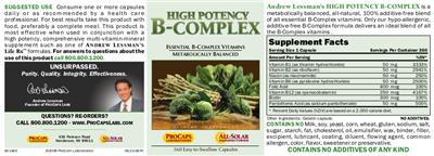 Photo of the ProCaps Laboratories High Potency B-complex label