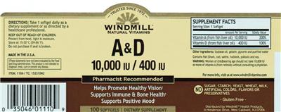 Photo of the Windmill A & D 10,000 IU / 400 IU label