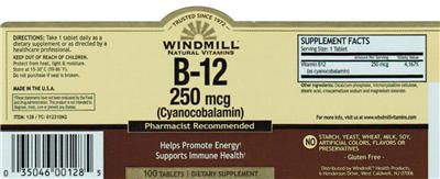 Photo of the Windmill Natural Vitamins B-12 250 mcg label