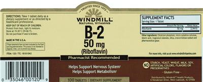 Photo of the Windmill Natural Vitamins B-2 50 mg label
