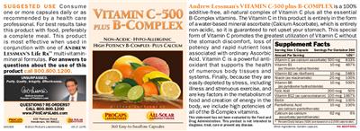 Photo of the ProCaps Laboratories Vitamin C-500 Plus B-Complex label