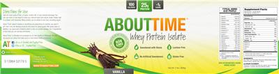 Photo of the About Time Whey Protein Isolate Vanilla label
