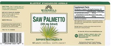Photo of the Windmill Natural Vitamins Saw Palmetto (320 mg Extract) label