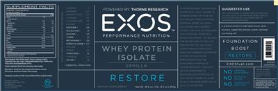 Photo of the EXOS Performance Nutrition Whey Protein Isolate Vanilla label