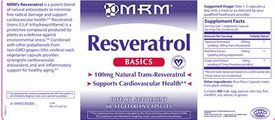 Photo of the MRM Resveratrol label