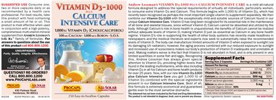Photo of the ProCaps Laboratories Vitamin D3-1000 Plus Calcium Intensive Care label