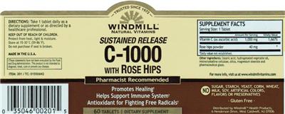Photo of the Windmill Natural Vitamins Sustained Release C-1000 with Rose Hips label