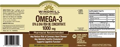 Photo of the Windmill Omega-3 EPA & DHA Fish Oil Concentrate 1000 mg label