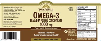 Photo of the Windmill Natural Vitamins Omega-3 EPA & DHA Fish Oil Concentrate 1000 mg label