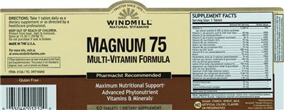 Photo of the Windmill Magnum-75 Multi-Vitamin Formula label