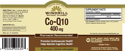 Photo of the Windmill Co-Q10 400 mg label