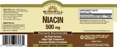 Photo of the Windmill Natural Vitamins Niacin 500 mg label