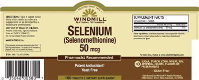 Photo of the Windmill Selenium (Selenomethionine) 50 mcg label