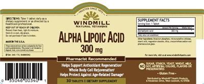 Photo of the Windmill Alpha Lipoic Acid 300 mg label