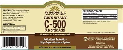 Photo of the Windmill Timed Release C-500 (Ascorbic Acid) label