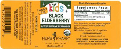 Photo of the Herb Pharm Kids Black Elderberry Alcohol Free label
