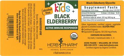 Photo of the Herb Pharm Kids Black Elderberry Alcohol Free label