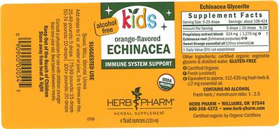 Photo of the Herb Pharm Kids Orange-Flavored Echinacea Alcohol Free label