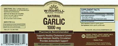 Photo of the Windmill Natural Garlic 1000 mg label