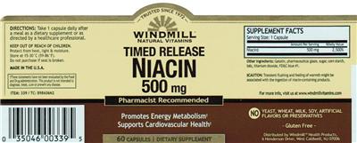 Photo of the Windmill Timed Release Niacin 500 mg label